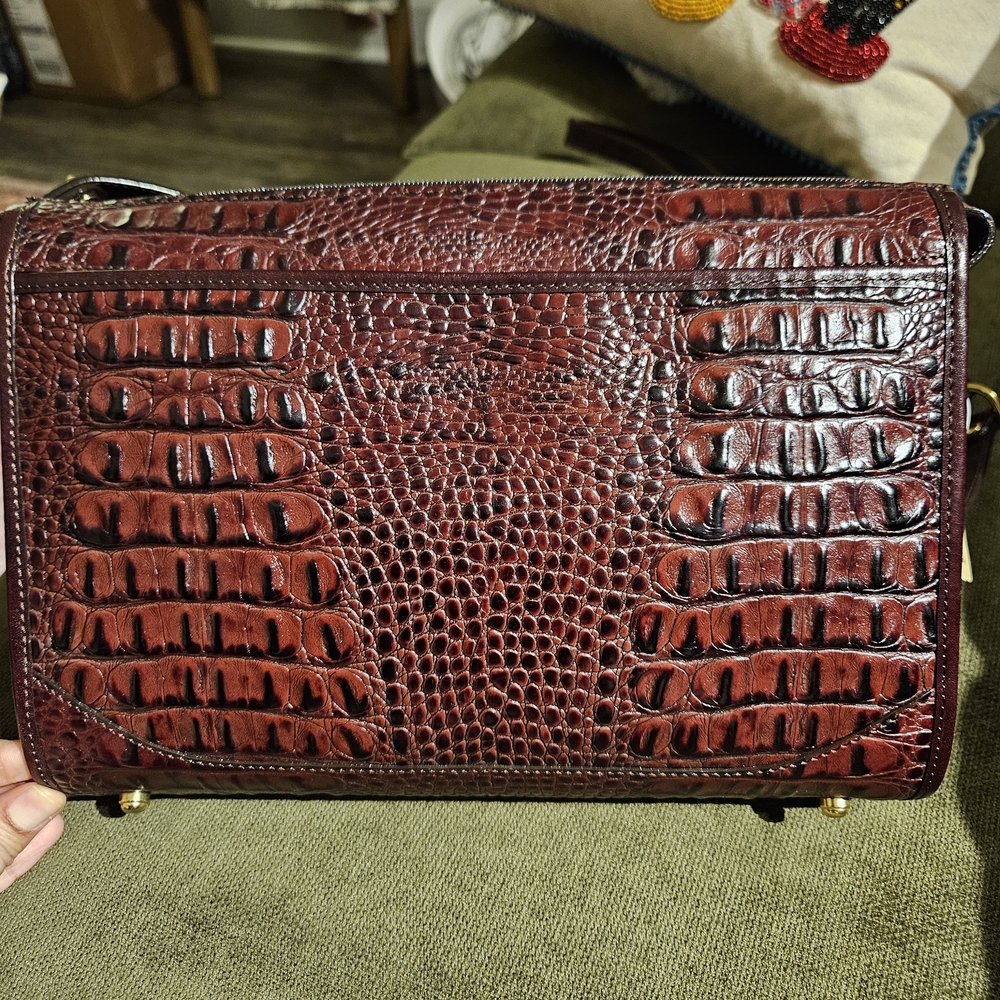 NWT Brahmin "Baby Basic" Merlot Crocodile Embossed Leather Shoulder Bag